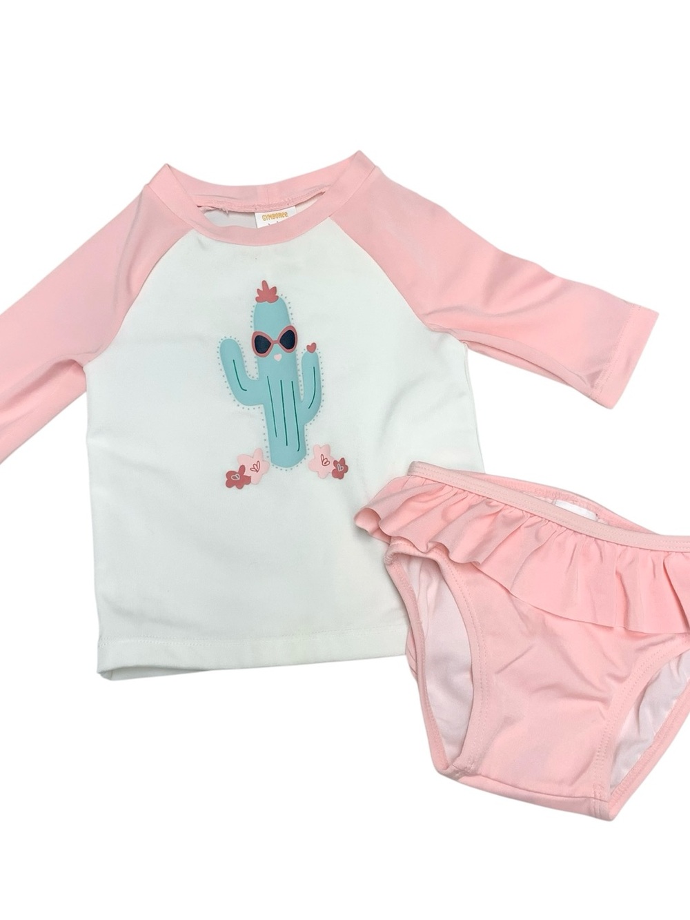 NEW Gymboree Baby 2-Piece Rashguard Swimsuit Set‎ 6-12 Months Pink Cactus Ruffle